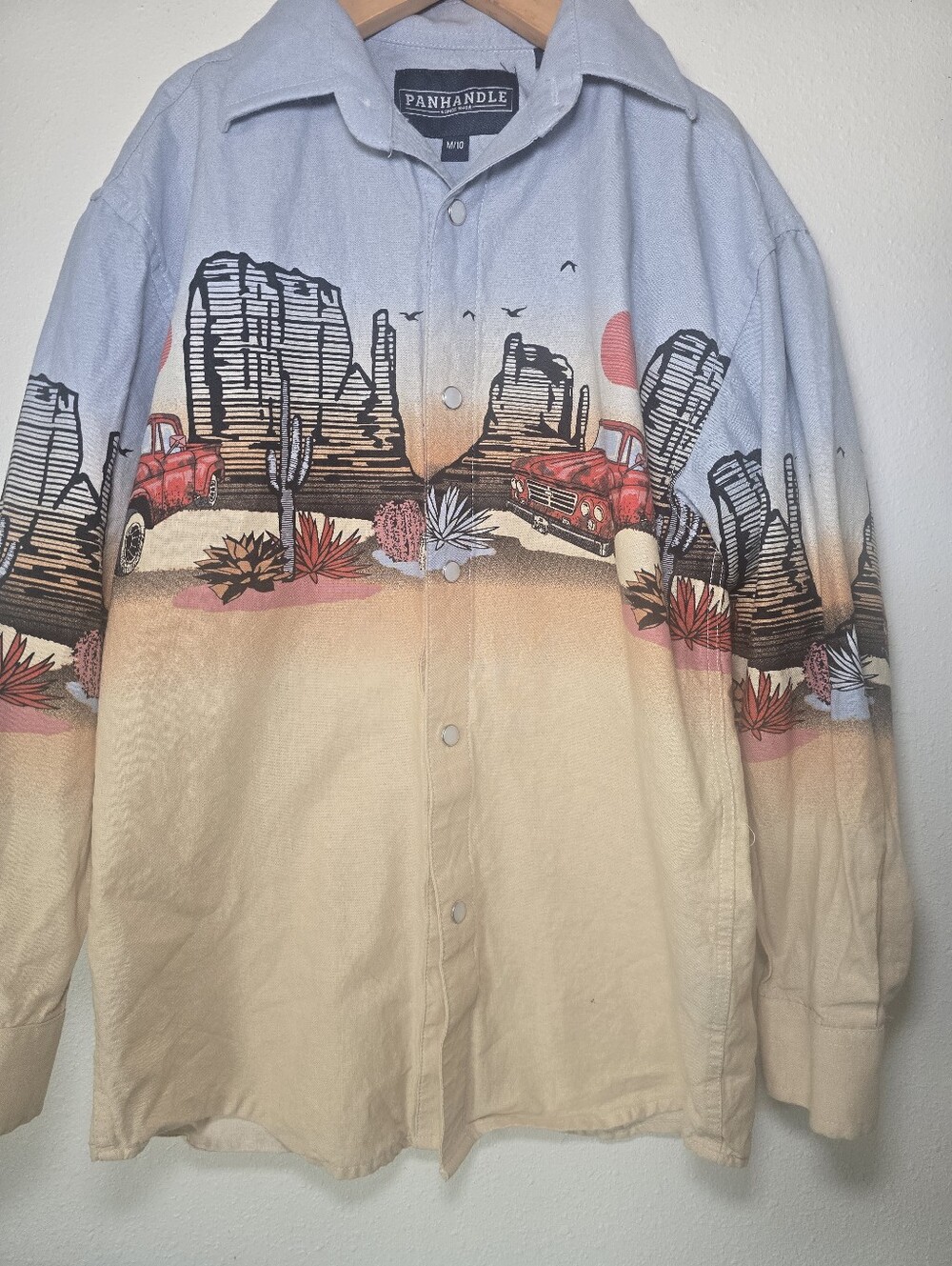 Boys Panhandle Desert Scene Button-Up Jacket - Cream & Light Blue Sz M-10